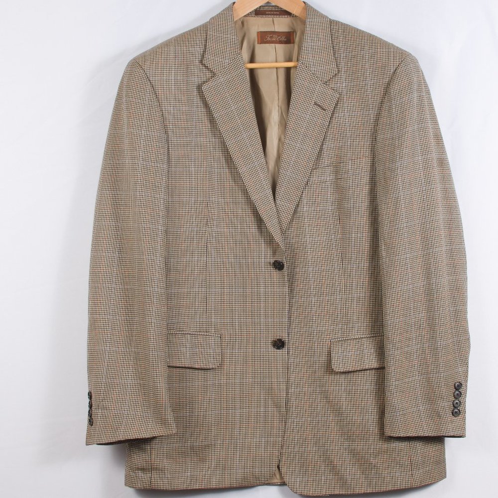 Macy's Tasso Elba Men's Sport Coat 40R Beige Houndstooth Wool Notch Lapel
